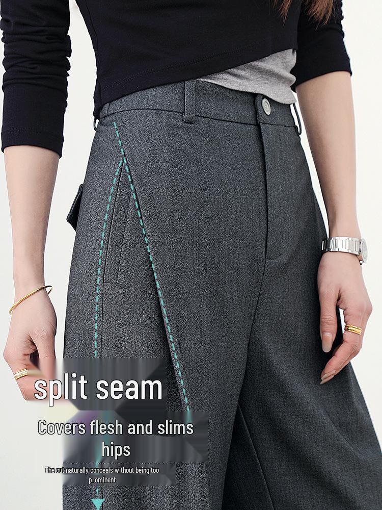 2026 Spring High-Waisted Wide-Leg Gray Women's Trousers