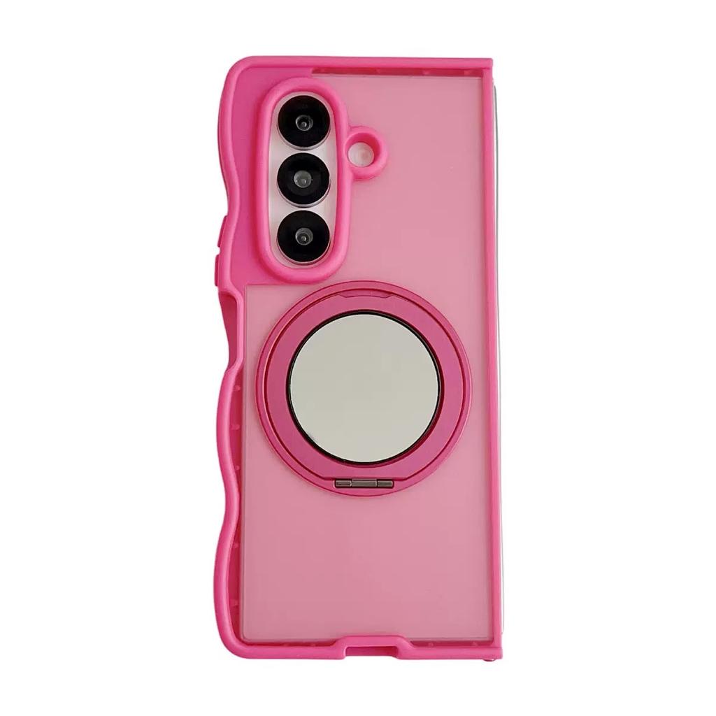 High Quality Foldable Mirror Bracket Magnetic Wave Phone Case TPU Shockproof Phone Case for Samsung Zfold 7 6 5 4
