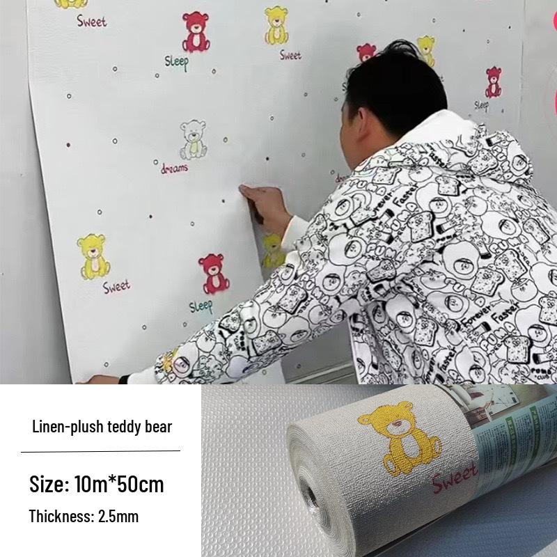 3D Linen Self-Adhesive Wallpaper: Waterproof, Moisture-Proof, Anti-Mold Wall Stickers for Bedroom Renovation