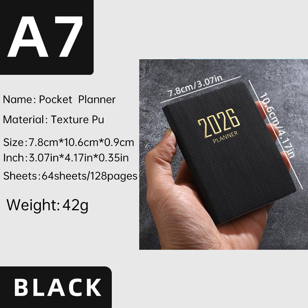 A7 specification 2026 English planner book, mini portable pocket daily schedule book, 64 sheets 128 page thin weekly calendar