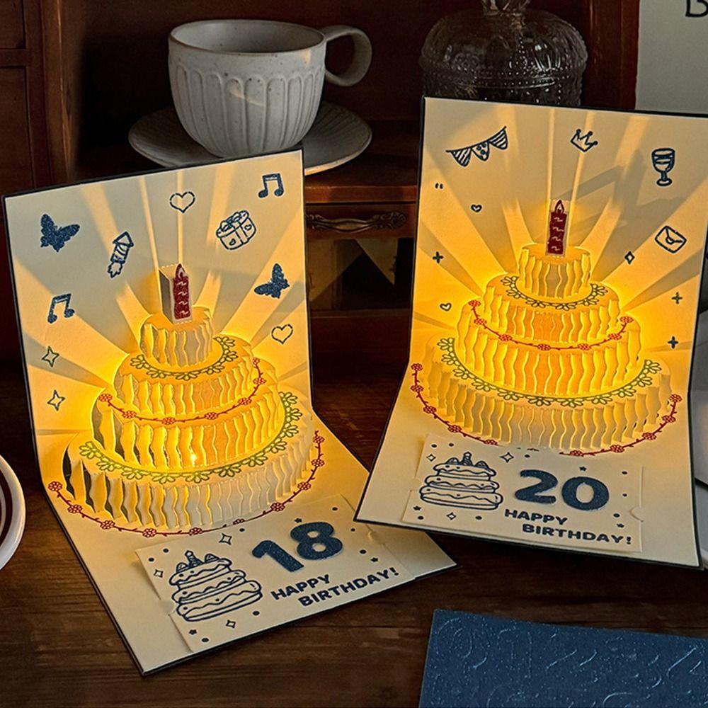 3D Happy Birthday Card Music Light Gift Card New Musical Light Greeting Card  Party Party Supplies