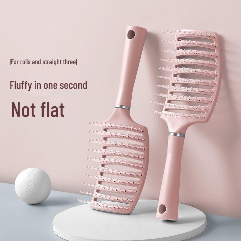 Cherry Blossom Pink Fluffy Curved Skull Rib Comb Brush for Home & Travel