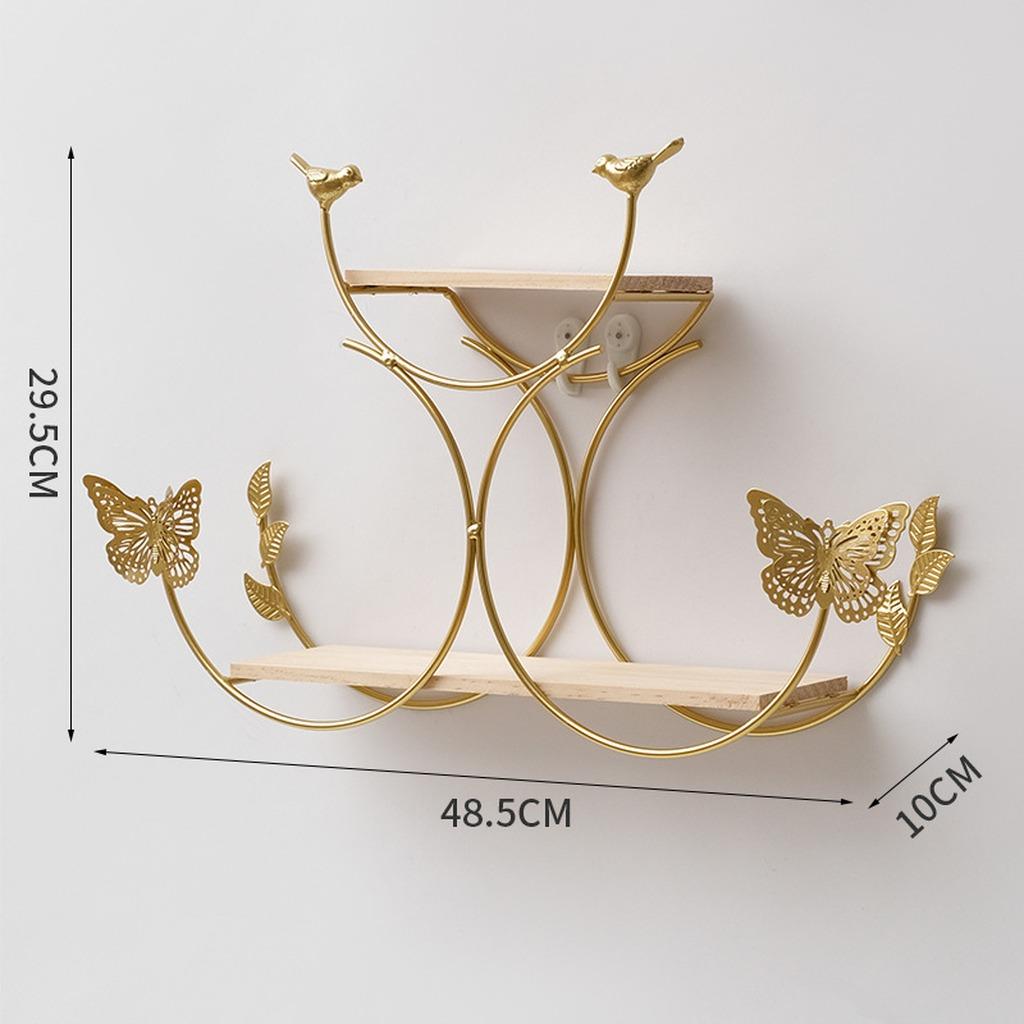Golden Storage Rack Soft Decorative Wall Shelf Iron Wood Shelf Modern Wall Mounted Shelf For Commercial Places Balcony Bedroom