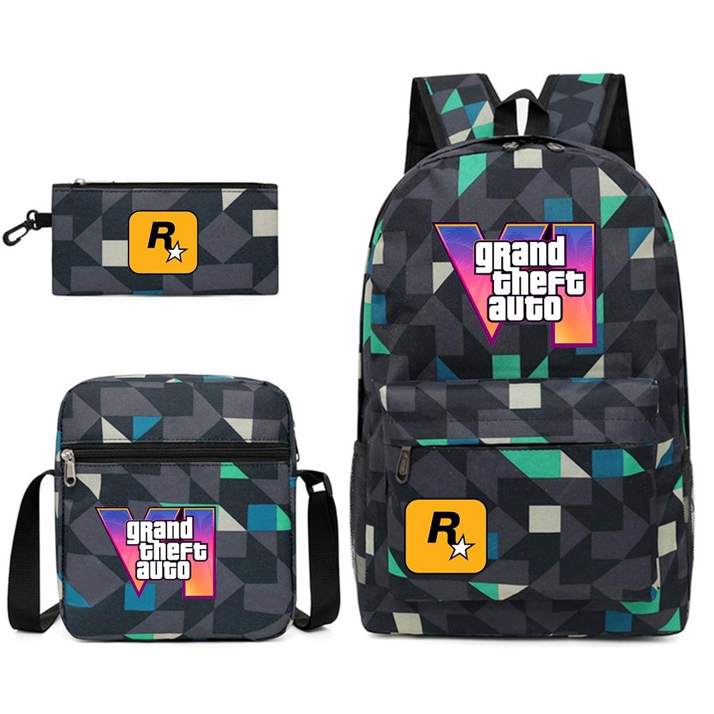 Grand Theft Auto Spel Merchandise Mode Student Schooltas Rugzak Schouder Etui 3-Delige Set