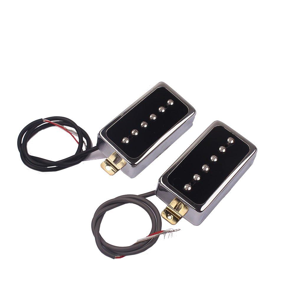 P90 Pickup Alnico V Bridge Neck Pickups for Les Paul Electric Guitar Set, Single-Coil & P90-Style Humbucker-Size (Black/Silver)