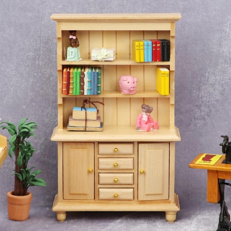 Portable 1 12 Scale Miniature Sturdy Wood Bookcase Dollhouses Furniture Three Layers Display Decoration for Kids