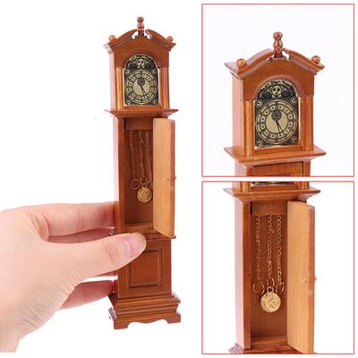1 Sæt 1/12 Dukkehus Miniature Retro Bedstefarur Stue Træ Gulvur Model Møbel Tilbehør Til Børn Børn