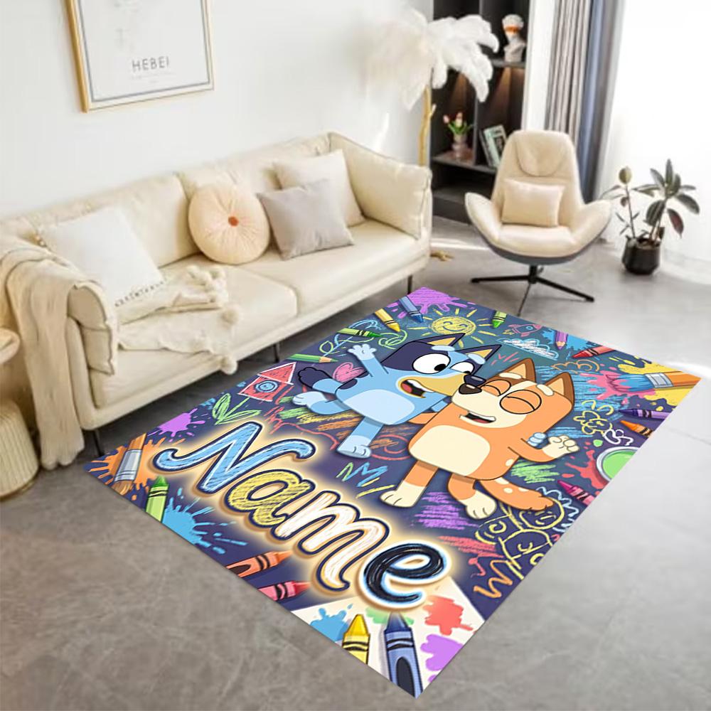 Bluey's Bubble Adventure Customize Your Name Floor Rug Office Rug Perfect for Playrooms Living Rooms Study room Balcony Antislip Carpet