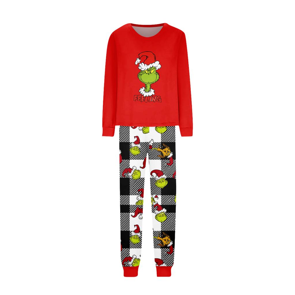 Matching Family Printed Neck Long Sleeve and Long Pants Loungewear Set
