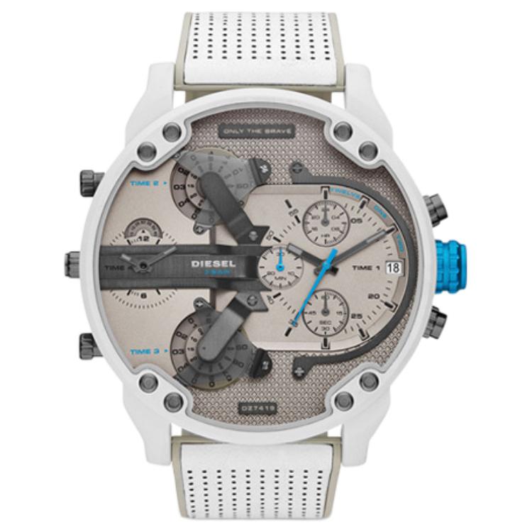 Diesel Mr. Daddy Watch Quartz Movement Stainless Steel Band Gray Dial Fashion Casual Style Men watches DZ7419 White