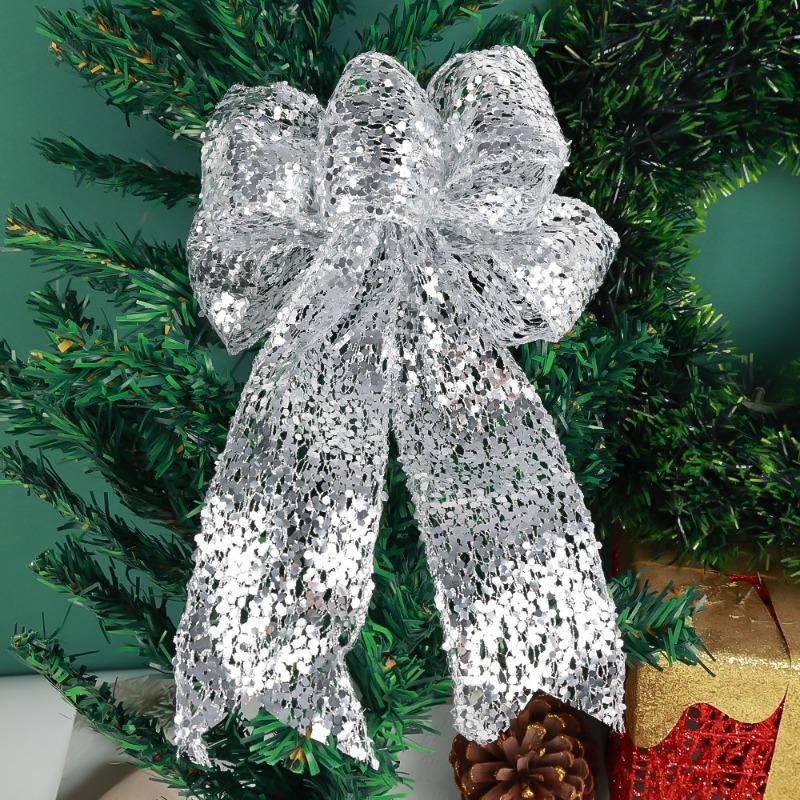 Christmas Ribbon Bows Large Polyester Bowknot Christmas Tree Top Decoration Xmas Party Home Decor 2025 New Year Navidad Noel