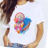 Damen-T-Shirt mit Aquarell-Traumfeder-Druck, lässiges T-Shirt, modische Kleidung, Cartoon-Druck, Damenbekleidung, grafisches Kurzarm-T-Shirt
