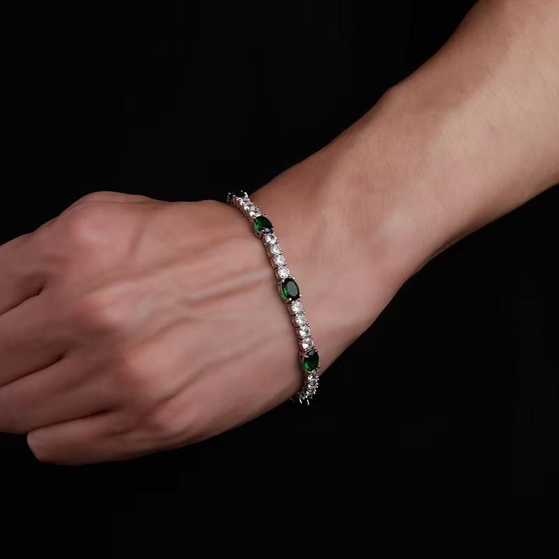 Prong Setting Two Tone Oval and Round CZ Tennis Bracelet Rhodium Plated Brass Luxury Couple Jewelry Gift