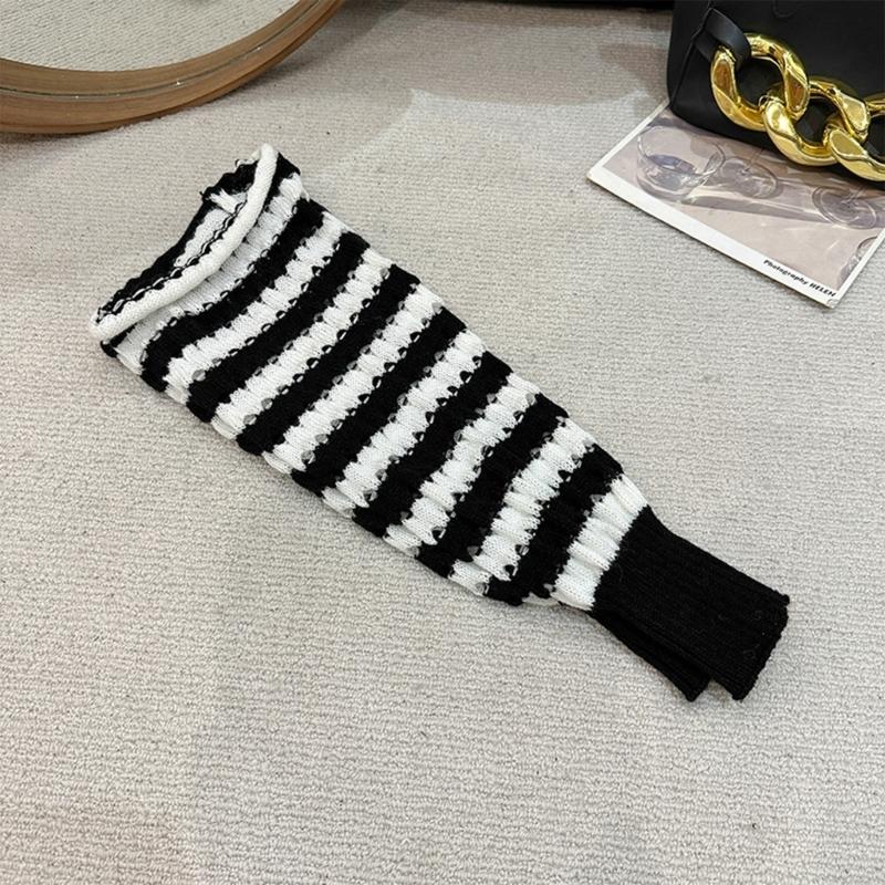 Damen Gestreifte Gestrickte Beinwärmer Schülerinnen Harajuku Beinabdeckung Mittellange Socken Winter Warme Knöchel-Stulpen