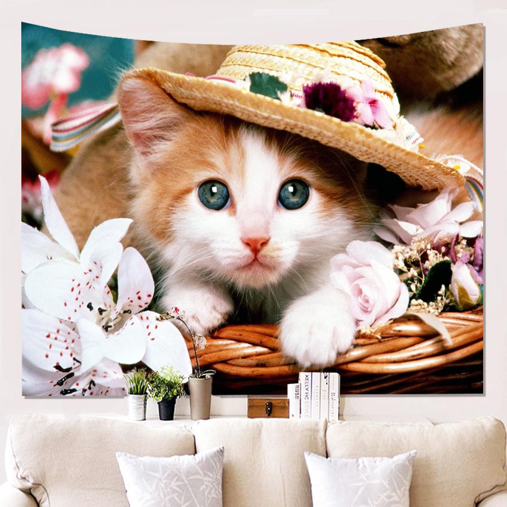 Cute Cat Pattern Tapestry Decoration Background Hanging Cloth Bright Colorful Painting Wall Blanket Picnic Blankets Tablecloths