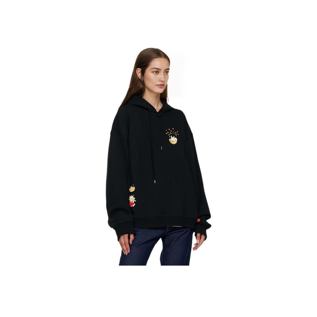 Li-Ning New Year Edition Cartoon Print Loose Hoodie Women Tops Black AWDT056-2