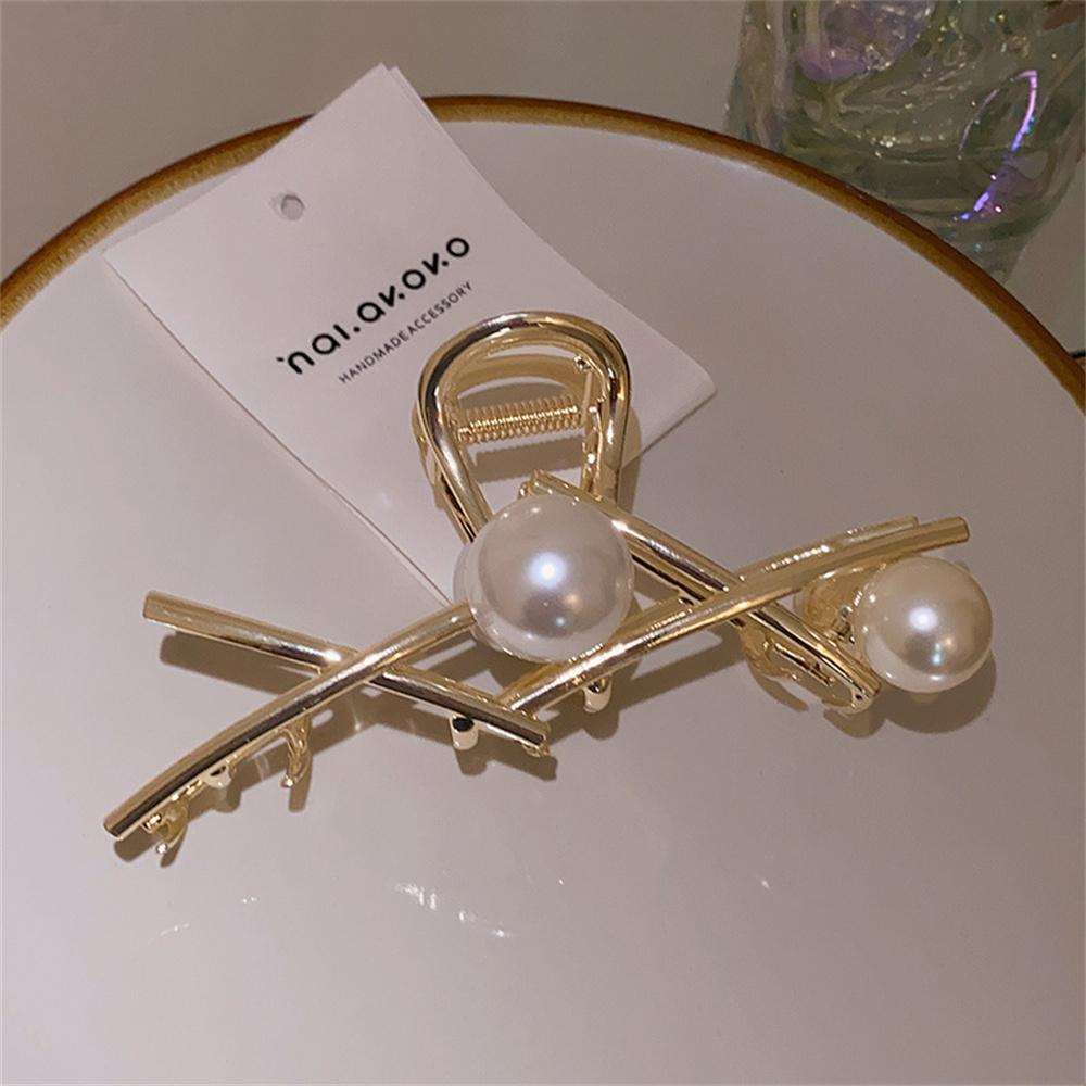 Pince à cheveux en métal en forme de X avec perle, creuse, pinces à cheveux, barrettes, couvre-chef, épingle à cheveux pour femmes, arrière de la tête, queue de cheval, accessoires pour cheveux