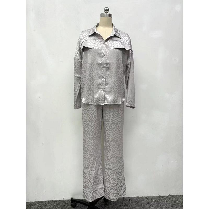 Spring and Autumn European and American Women's Suit Leopard Print Casual Fashion Loose Long Sleeve Long Pants Shirt Women's Two-Piece Set