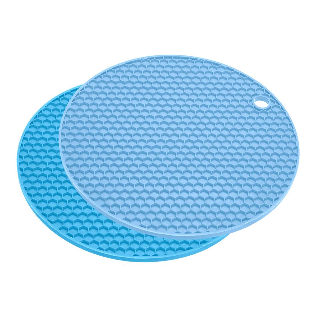 2pcs Uxcell Dish Drying Mat Set Round Silicone Reusable Drain Pad Heat Resistant Suitable for Kitchen Counter Fridge Drawer
