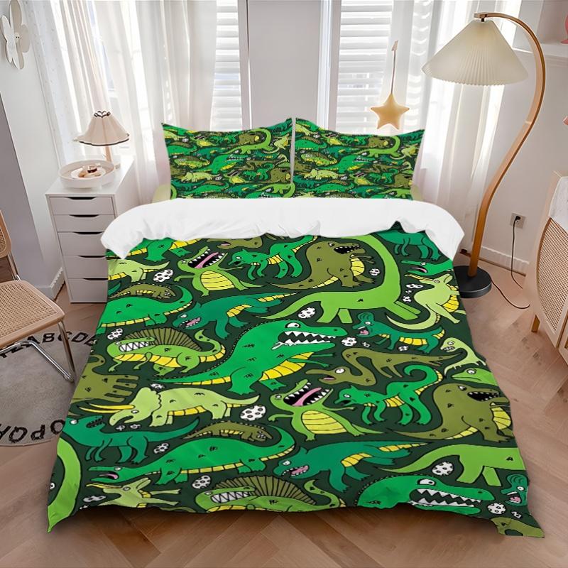 3pcs Dino Pattern Bedding Set, Includes Without Pillow Inserts, Soft Comfortable Bedding Set,All-Season Use A0924069
