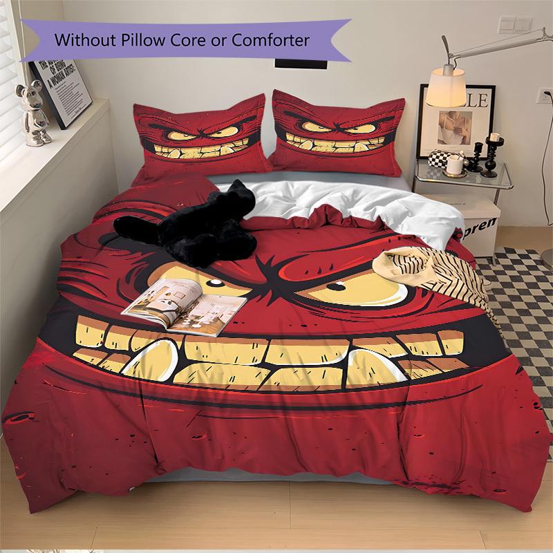 3pcs Bedding Set Angry Expression Includes 1 Comforter + 2 Pillowcases, Without Pillow Inserts, Soft Comfortable, Lightweight Breathable, Pr