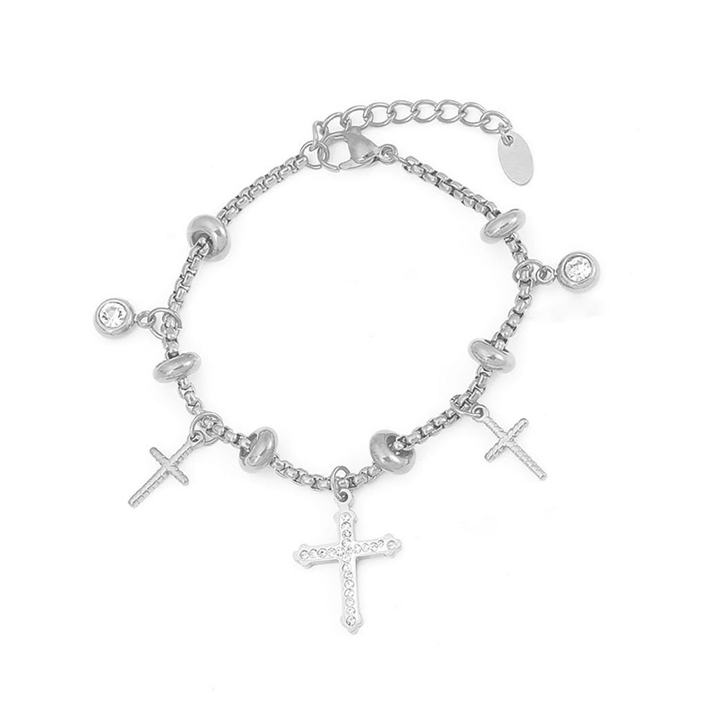 Zartes Kettchen-Armband mit Kreuzen, Schmuck, schickes Strass-Inlay, Anhänger-Armband mit verstellbarer Kette für Damen
