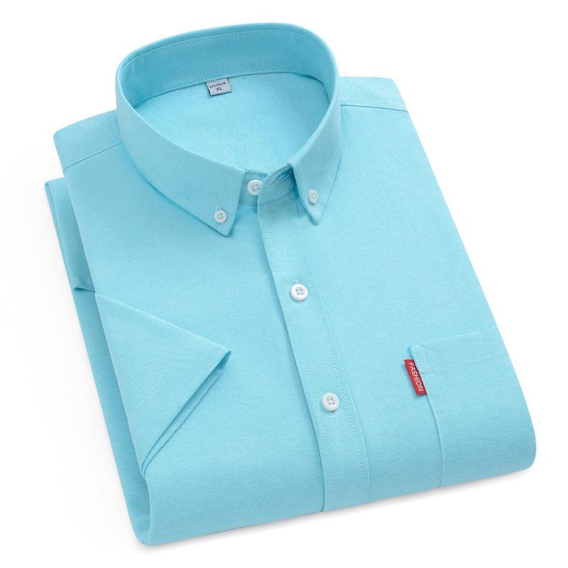 Pánská letní jednobarevná prodyšná košile z čisté bavlny Oxford s krátkým rukávem, business casual