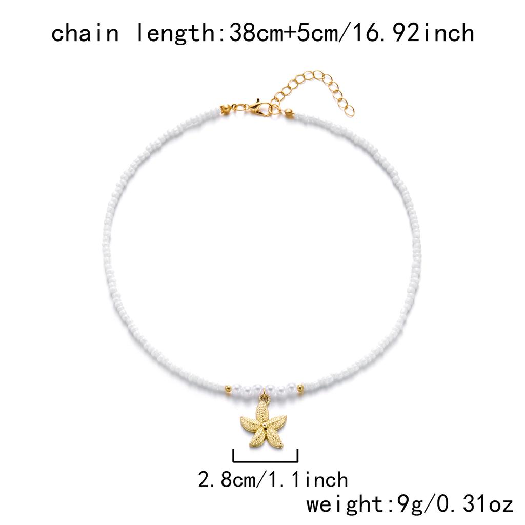 Boho Summer Beach White Beaded Necklace for Women Minimalist Silver Color Starfish Pendant Choker Perfect Vacation Jewelry Gift