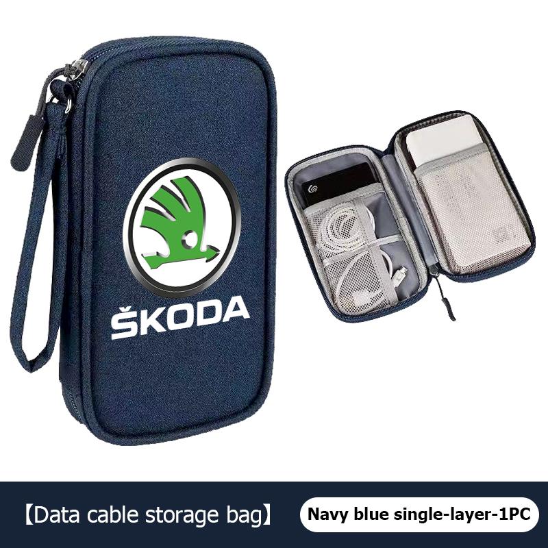AAABR1 Travel Portable Digital Accessories Storage Bag Organizer For Skoda Kamiq Karoq Octavia 2 3 Rapid Scala Kami Fabia VII VRS