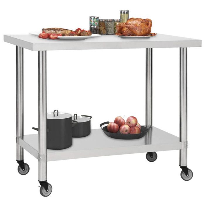 VidaXL Table de travail de cuisine avec roues 100x60x85 cm Inox