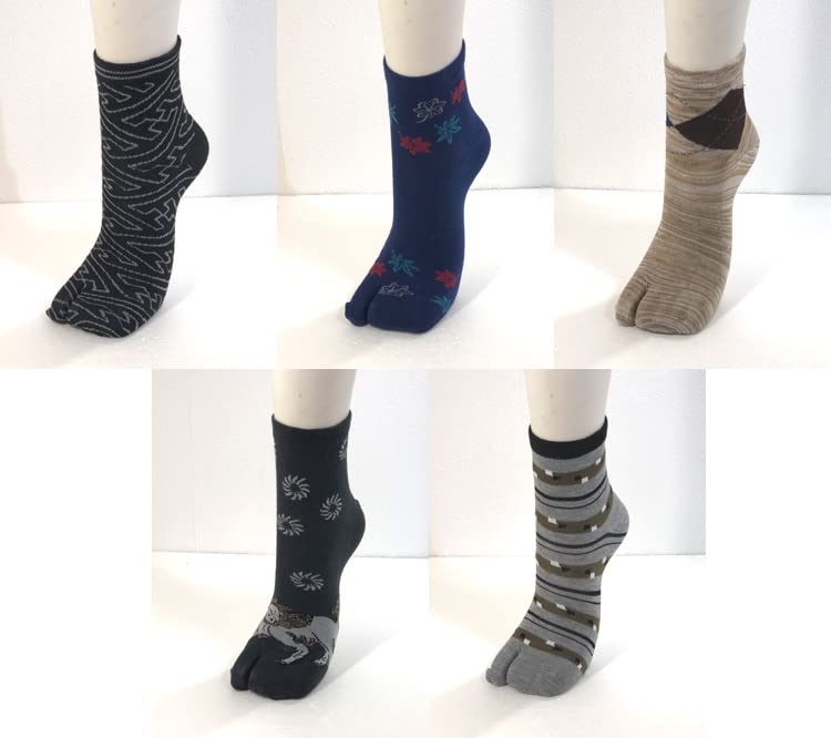 Set of 5 Tabi Japanese Casual Socks Men's Socks, Pattern, Double-Breasted,