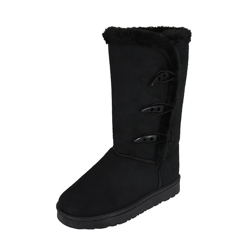 Winter velvet snow boots women's cotton shoes horn buckle medium and high boots flat bottom student warm boots
