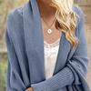 Women Cardigan Coat Collarless Batwing Long Sleeve Open Front Knitting Coat Elastic Cuffs Solid Color Loose Fit Knitted Cardigan