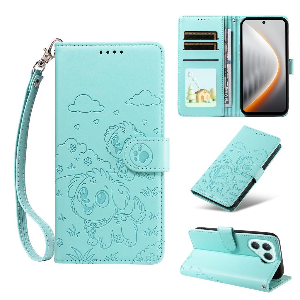 For TECNO Pova 7 Pro 5G Case RFID Blocking Imprinted Dog Pattern PU Leather Phone Cover with Wrist Strap