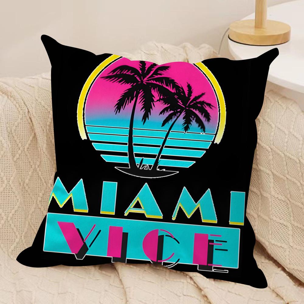 Movie M-Miami Vice Cushion Cover Silky Short Plush Sofa Pillow Cover Hidden Zipper Soft Dustproof Case for Home Decor 30cmx30cm