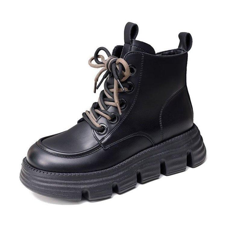 New Platform Short Boots 2025 Autumn and Winter Soft Leather Martin Boots Women's British Style Single Boots Versatile Platform Muffin Sole Single