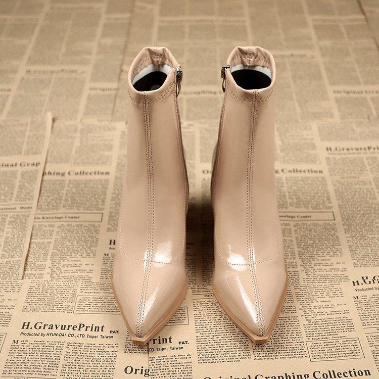 Women's Pointed Thick Heel Short Boots Women's Autumn High Heels Ankle Boots Women's Fashion Retro Temperament Boots Botas Mujer