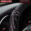 1 PU Leather Soft Three-dimensional Embroidered Diamond-encrusted, Elastic Car Steering Wheel Cover Without Inner Ring