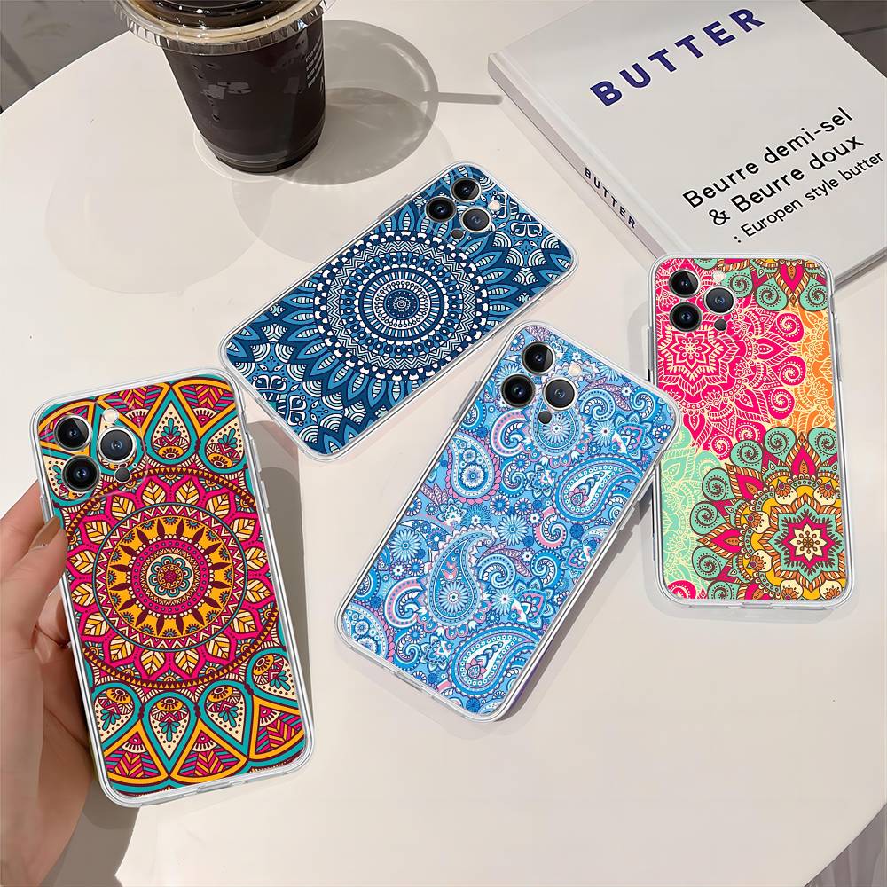 Mandala Painting For iPhone 11 12 13 14 15 16 17 Pro Max Plus 13 Mini Silicone Soft Transparent Back