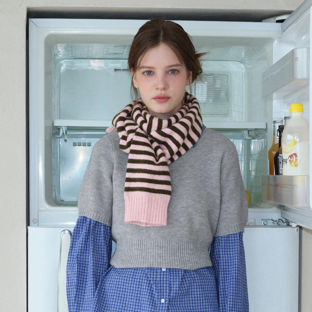 Wool Blended Double Layered Striped Knitted Scarf for Women in Autumn and Winter Sweet and Soft Sleeves Woolen Scarf