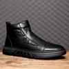 New Men Black Leather Boots Fashion High Top Leather Ankle Boots Motorcycle Lace-up Platform Casual Shoes