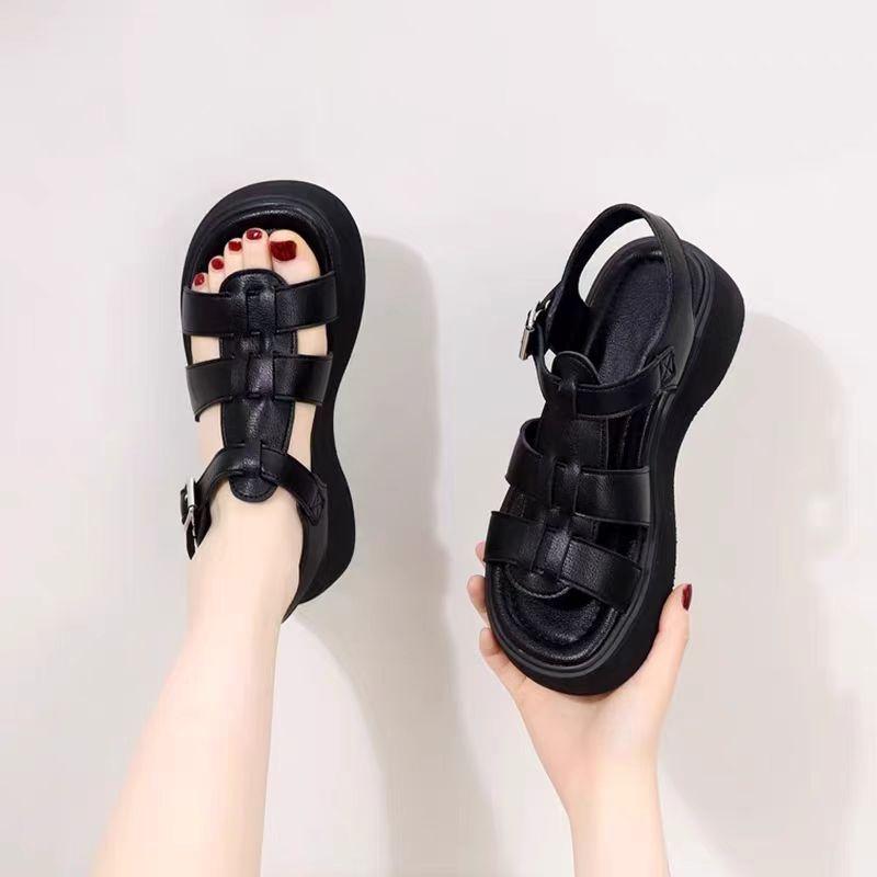 

Women Black Woven Strap Back Buckle Thick Sole Casual Summer Platform Sandals 28 чёрный