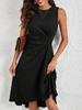 Women's Round Neck Sleeveless Solid Color Ruched Asymmetric Hem Elegant Midi A Line Dress