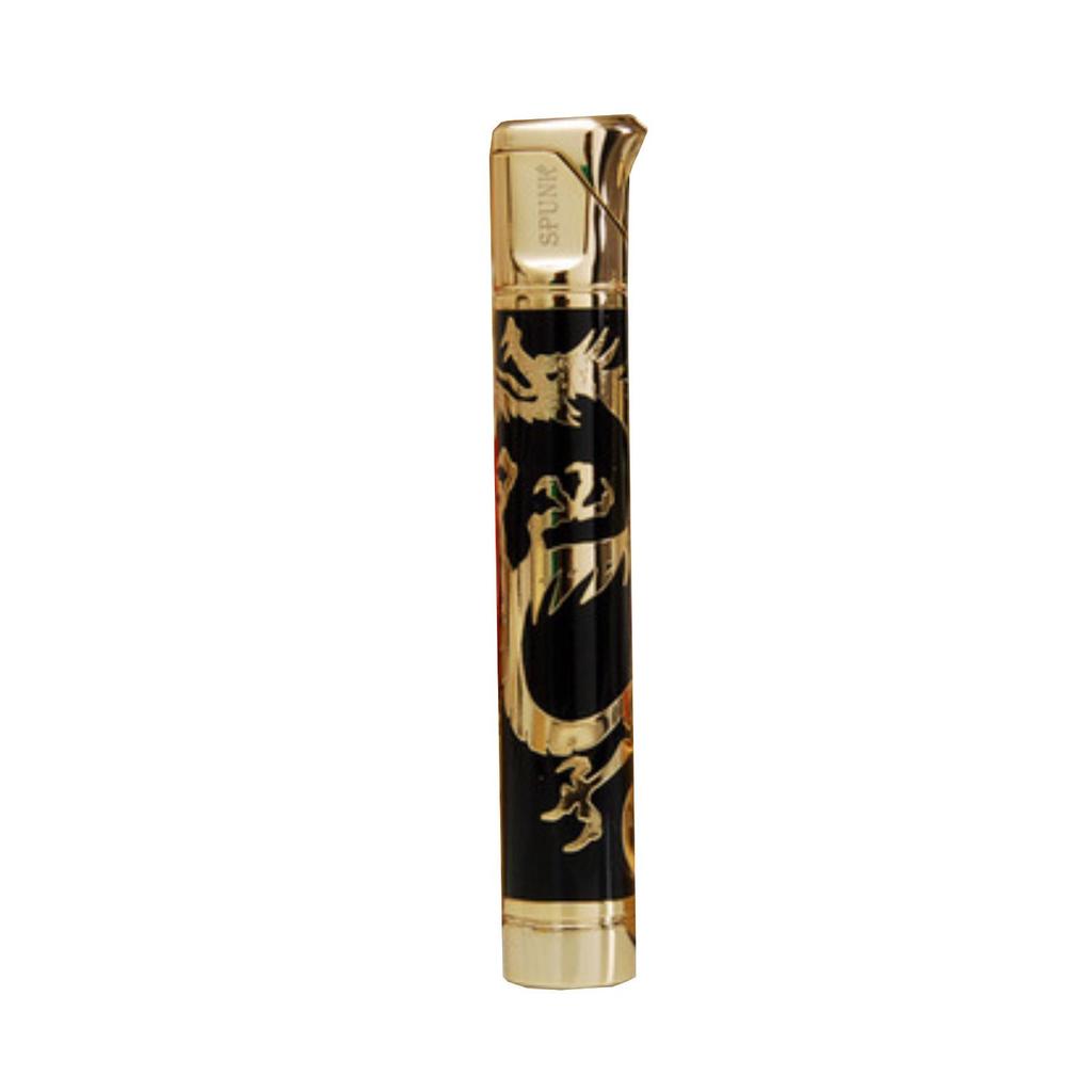 Exclusive Personalized Double-Plated Dragon Slim Round Lighter - Custom Open Flame for Ladies