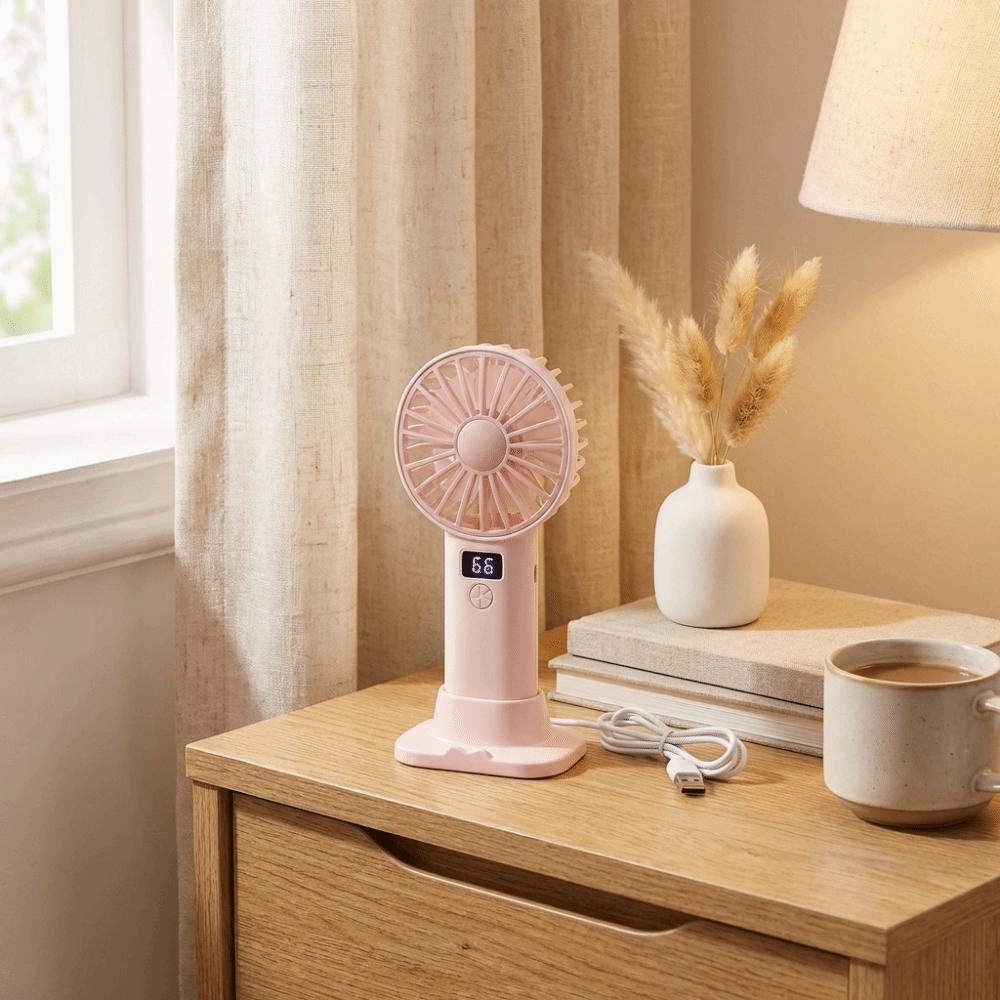 Compact Digital Display Fan Stable Base USB Rechargeable Fan Portable Desktop Fan  Gift Giving