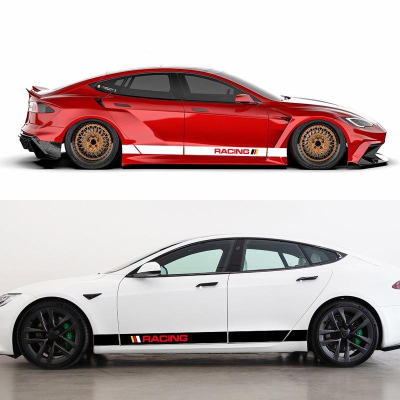 2PCS Car Door Racing Stripe Sticker Vinyl Decor Auto Exterior Decal Decor Tuning Accessories For Tesla Model 3 Y S X 2016-2024