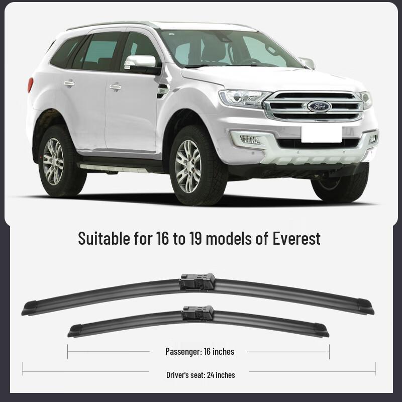 

Compatible Wiper Blades for Ford Everest 2016-2019: Front (16/17 inch) & Rear (19 inch) Rubber Strips Framed Wiper Blade