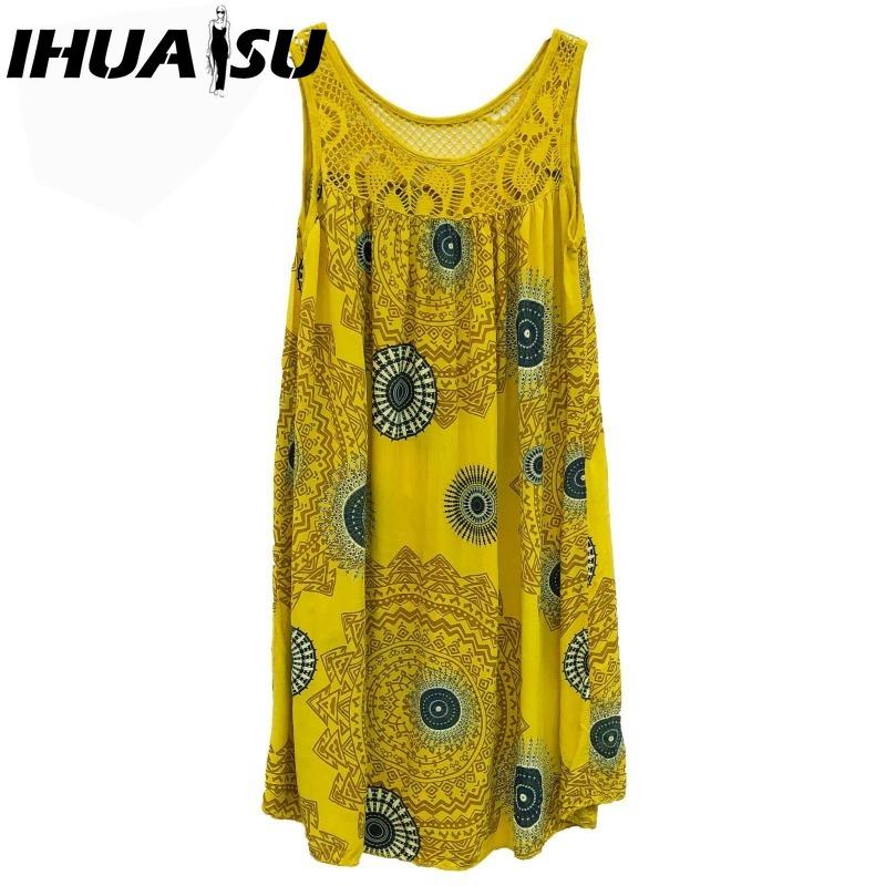 IHUASU Dámská móda Léto Jaro Jednobarevný potisk Ležérní šaty bez rukávů s výstřihem do O s vysokým pasem