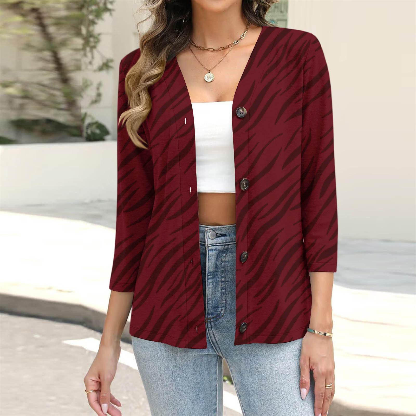 

Women s Casual Fashion Floral Print Button 3/4 Sleeve Cardigan Top M