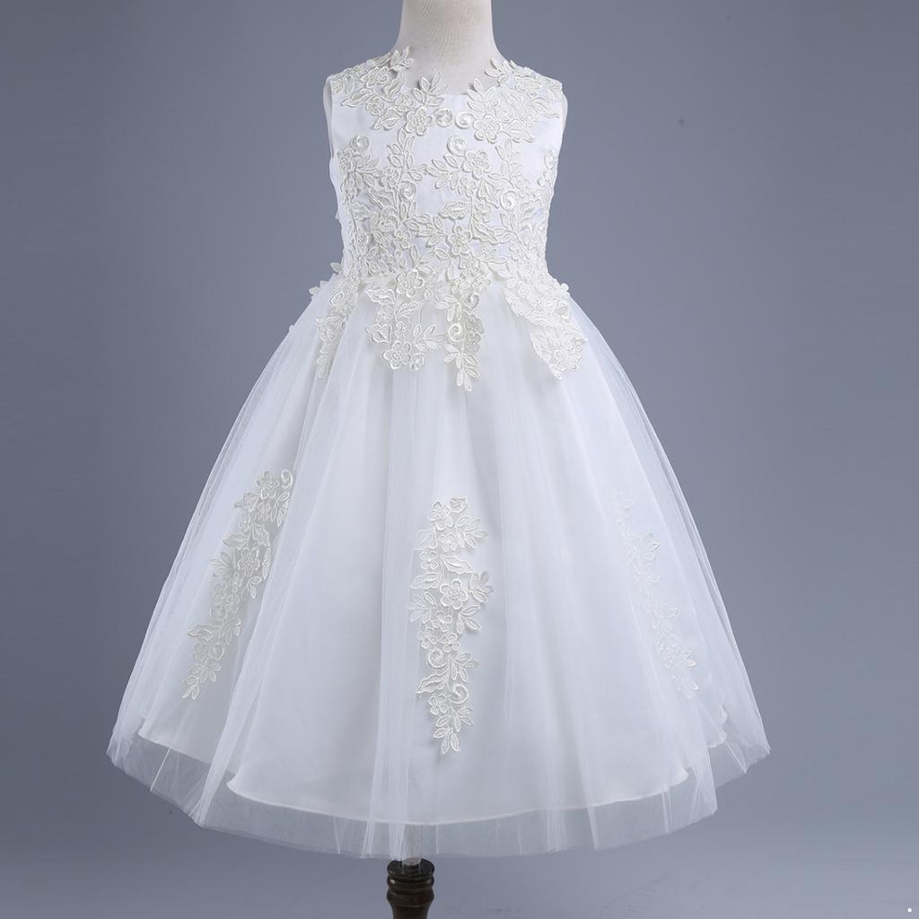 Kids Flower Girls Wedding Dress Sleeveless Water-Soluble Lace Dress Bridesmaid Wedding Pageant Ball Gown